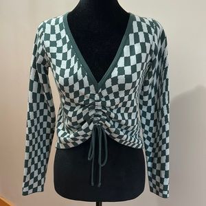 NWT adjustable cropped sweater checkered